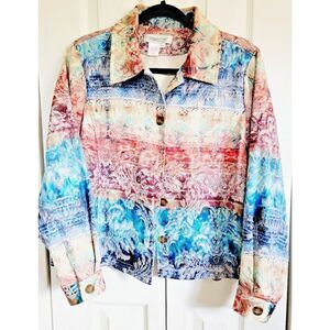 Coldwater Creek PL Embroidered Brocade Jacket Colorful Petite Large Button Front